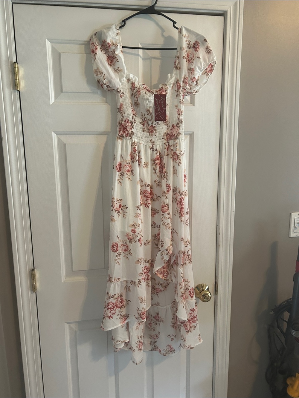 Floral Puff Sleeve Kids Dress in Cream with Rose Print